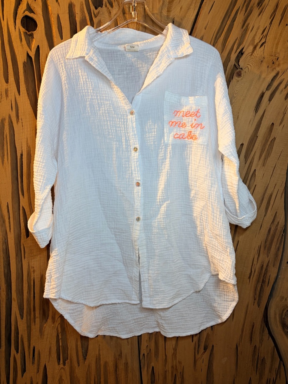 Golden Sun "Meet Me In Cabo" Cotton Gauze Shirt Mini Dress White S/M